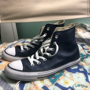 Navy blue leather converse